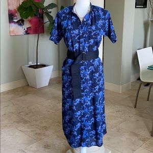 Blue Floral Midi Dress Banana Republic